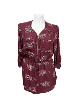 Justify Burgundy Floral Blouse 1X NWT Zip Front Peplum Boho Top
